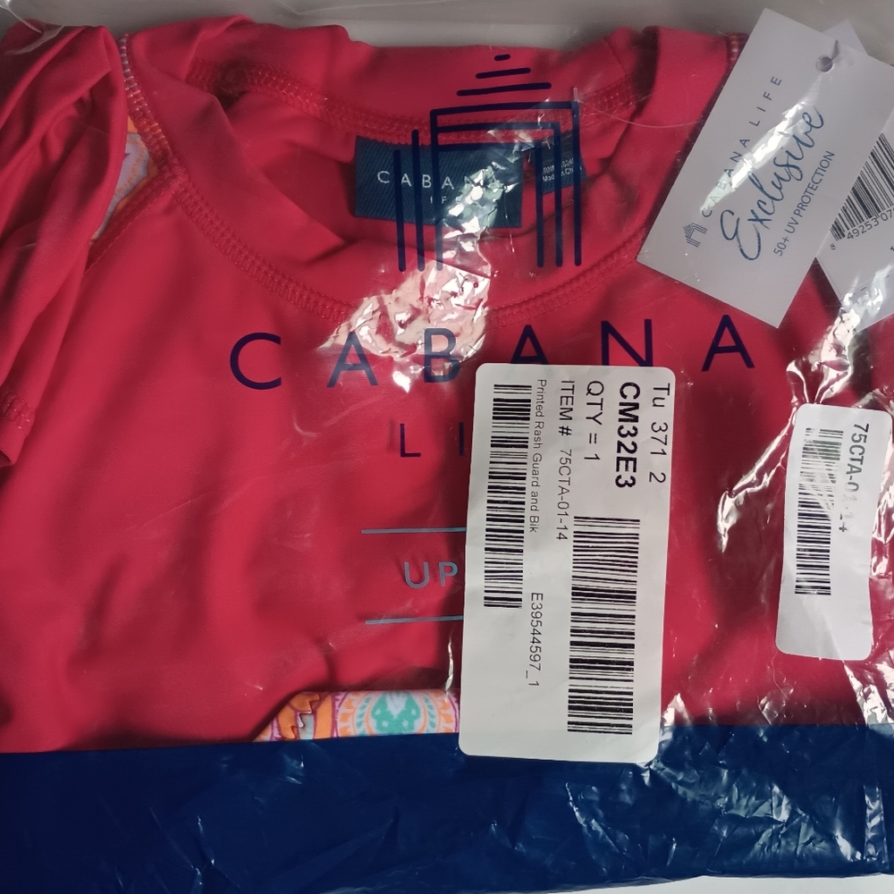 Cabana Life Big Girls Printed Rash Guard and Bikini Bottoms Set - UPF 50+, Short - Picture 10 of 10
